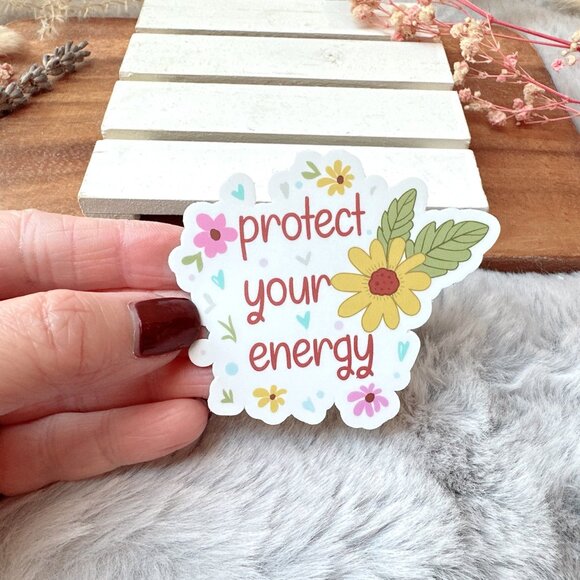 "Protect Your Energy" Flowers Sticker | Made in British Columbia - Picture 1 of 1